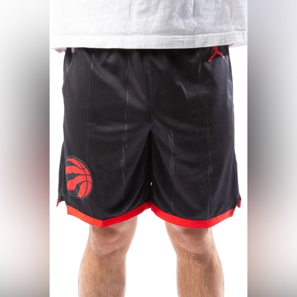 NWT [Jordan] Toronto Raptors NBA Canada Black/Red Basketball Shorts Men’s Sz M - Picture 3 of 12